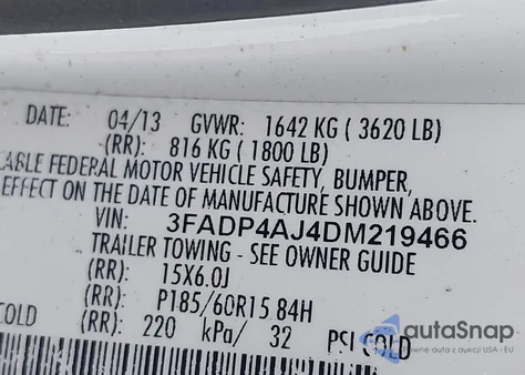 2013 Ford Fiesta S z USA, uszkodzony, nr VIN 3FADP4AJ4DM219466